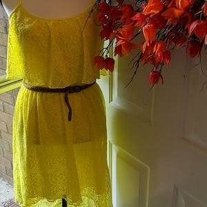 Bright yellow lace sundress with belt